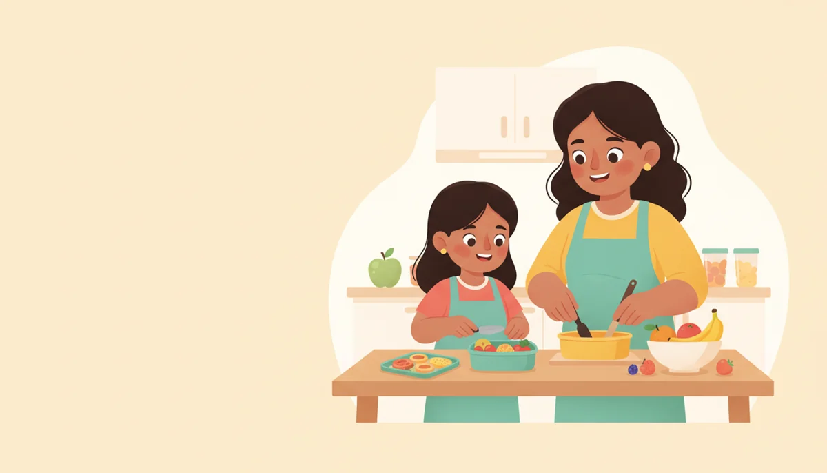 Mamá e hija cocinando juntas